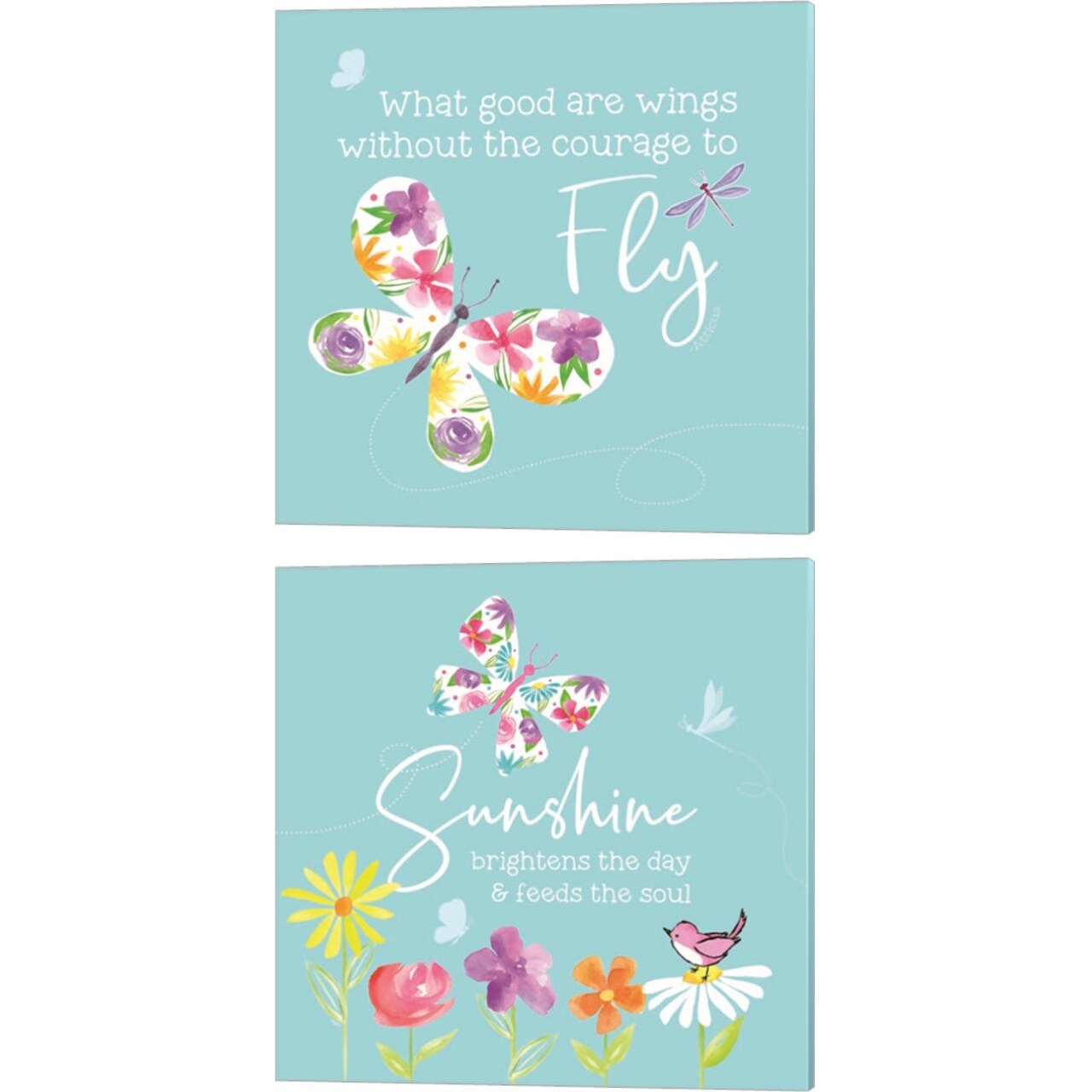 Dreams Take Flight on Blue A by Tara Reed 14" x 14" Canvas Wall Art (Set of 2)